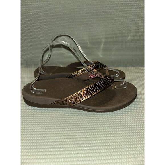 Vionic Shoes - Vionic Tide 44 SQ Bronze Sequined Orthotic Thong Sandals Women's 9 Beach Outdoor